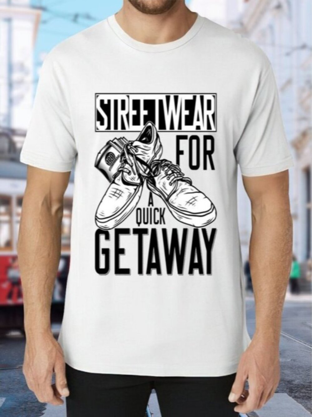 Streetwear 'Quick Getaway' Graphic Tee - White